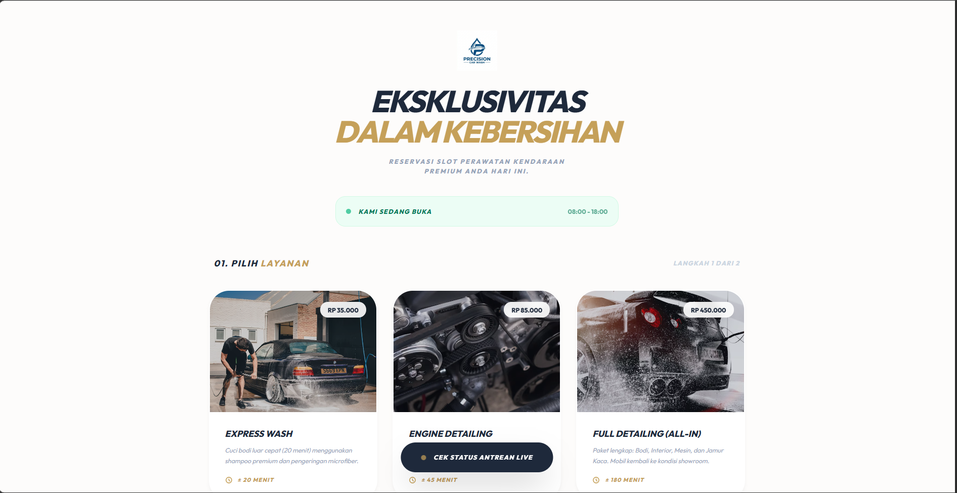 Precision Wash: Sistem Manajemen Antrean &amp; Booking Car Wash Elite